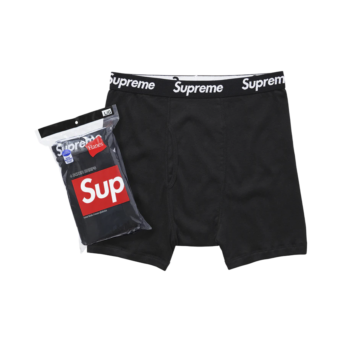 Supreme Hanes Boxer Briefs Black (4 Pack) (SUPREME-HANES-BOXER-BRIEFS-BLACK) – Verpackung | Rarus